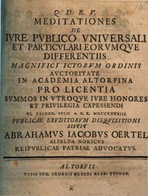 Meditationes de iure publico universali et particulari eorumque differentiis