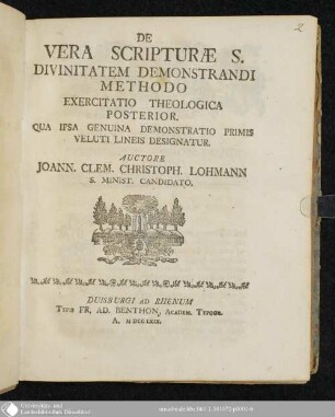 Exercitatio Theologica Posterior: Qua Ipsa Genuina Demonstratio Primis Veluti Lineis Designatur