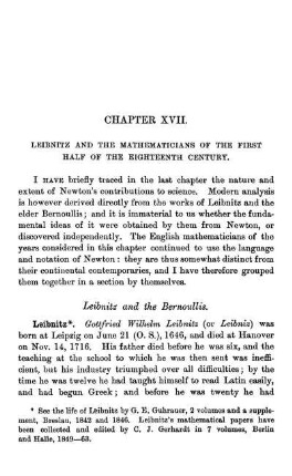 Chapter XVII. Leibnitz and the Mathematicians of the First Half of the Eighteenth Century.