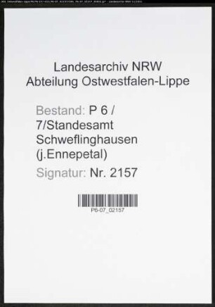 Heiratsregister Standesamt Schweflinghausen