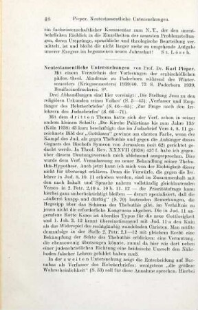 48-49 [Rezension] Pieper, Karl, Neutestamentliche Untersuchungen