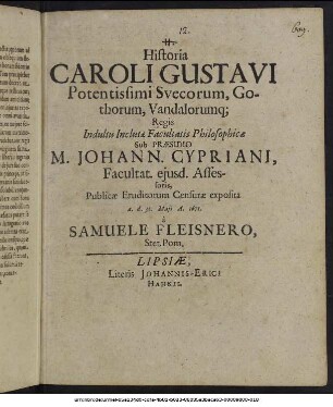 Historia Caroli Gustavi Potentissimi Suecorum, Gothorum, Vandalorumque Regis