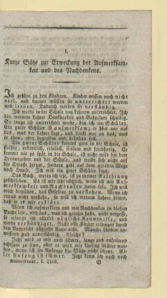 I. Kurze Sätze zur Erweckung der Aufmerksamkeit und des Nachdenkens