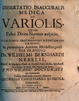 Dissertatio Inauguralis Medica De Variolis