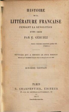Histoire de la littérature française pendant la révolution : 1789-1800