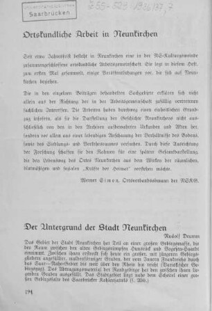 Der Untergrund der Stadt Neunkirchen.
