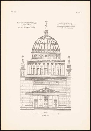 Sankt Nikolaikirche, Potsdam: Ansicht (aus: Baukunst d. Barock u. Klassizismus in Deutschland, hrsg. v. Zeichenaussch. d. Stud. d. TH Berlin, 1875)