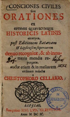 Conciones civiles sive orationes ex optimis quibuscunque historicis latinis excerptae