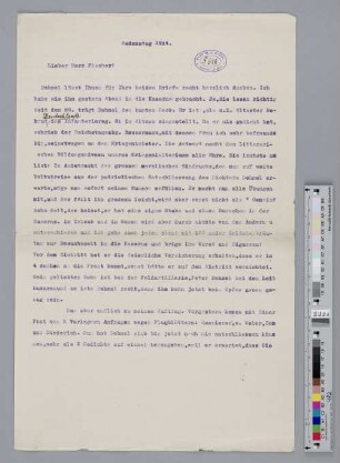Brief an Samuel Fischer