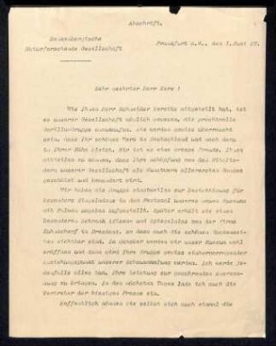 Schreiben an Friedrich Kerz bezüglich Ankauf der Gorilla-Gruppe