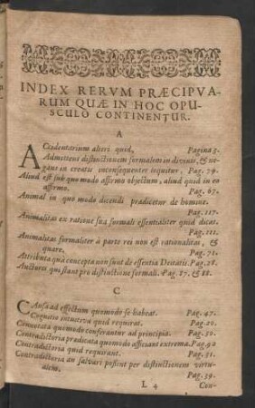 Index Rerum Praecipuarum Quae in Hoc Opusculo Continentur.