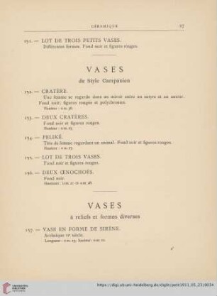 Vases à reliefs et formes diverses (Nr. 157-179)