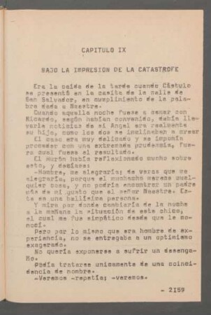 Capítulo IX - Bajo la impresión de la catástrofe