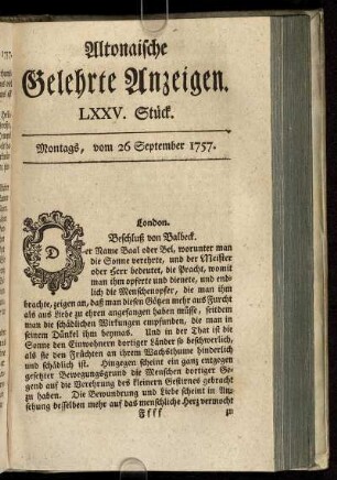 LXXV. Stück. Montags, vom 26 September 1757