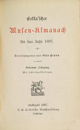 Cotta'scher Musen-Almanach : für das Jahr .... 1897 = Jg. 7