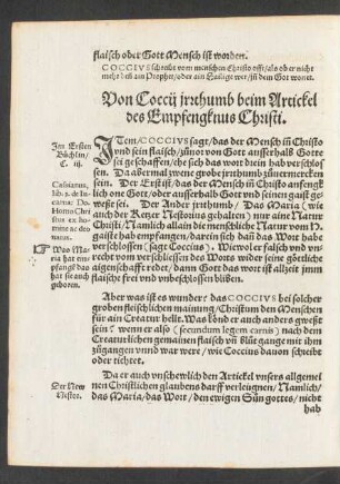 Von Coccii irrthumb beim Artickel des Empfengknus Christi.