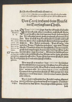 Von Coccii irrthumb beim Artickel des Empfengknus Christi.