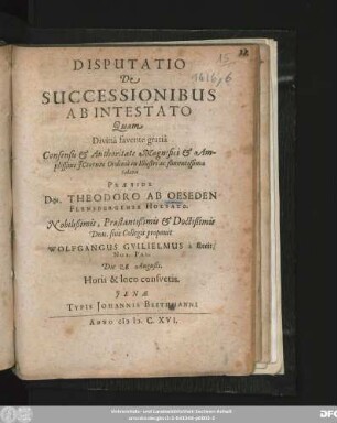 Disputatio De Successionibus Ab Intestato