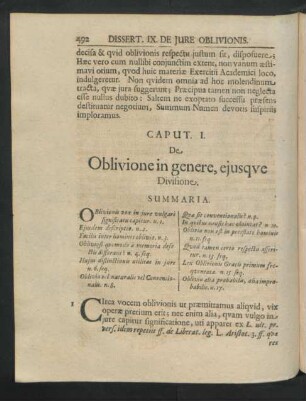 Caput I. De Oblivione in genere, eiusque Divisione.