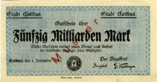 Cottbus, Stadt: 50 Milliarden Mark 1923