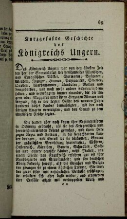 Kurzgefaßte Geschichte des Königreichs Ungern.