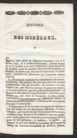 Histoire des Minéraux.