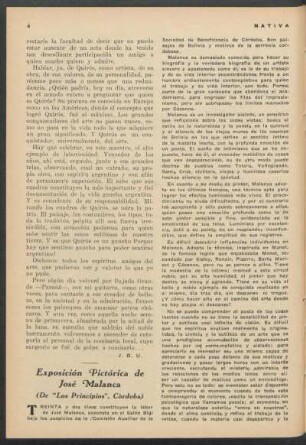 Exposición pictórica de José Malanca : (De "Los Principios", Córdoba)