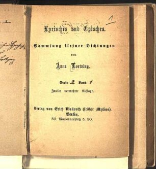 Serie 2, Bd. 1: Lyrisches und Episches : Sammlung kleiner Dichtungen