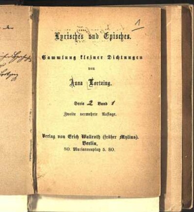 Serie 2, Bd. 1: Lyrisches und Episches : Sammlung kleiner Dichtungen