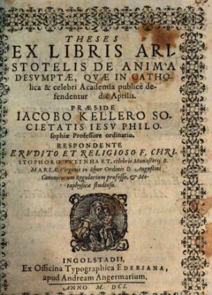 Theses ex libris Aristotelis de anima desumptae