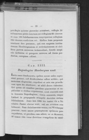 Cap. IIII. Bugenhagius Hamburgum venit.