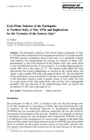 Fault-plane solution of the earthquake in Northern Italy, 6 May 1976, and implications for the tectonics of the Eastern Alps