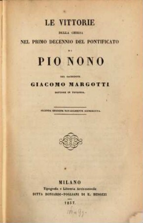 Le vittorie della chiesa nel primo decennio del Pontificato di Pio Nono