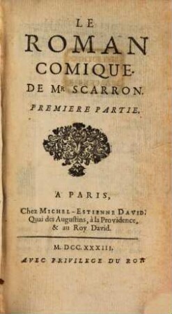 Le Roman Comique De Mr. Scarron. 1