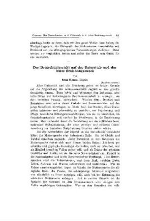 Der Deutschunterricht auf der Unterstufe und der letzte Erziehungszweck