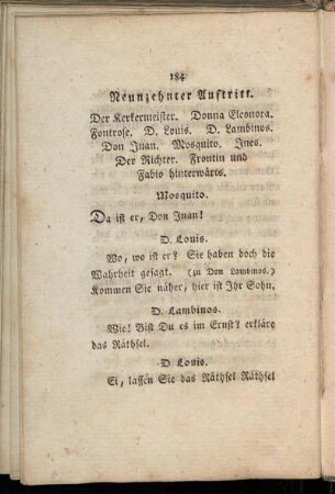 Neunzehnter Auftritt. Der Kerkermeister. Donna Eleonora. Fontrose. D. Louis. D. Lambinos. Don Juan. Mosquito. Ines. Der Richter. Frontin und Fabio hinterwärts.