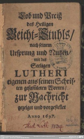 Lob und Preis des heiligen Beicht-Stuhl