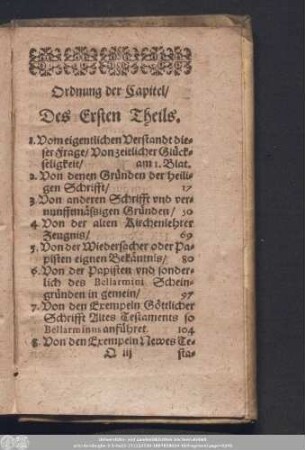 Ordnung der Capitel ...