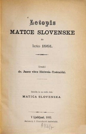 Letopis Matice Slovenske. 1881