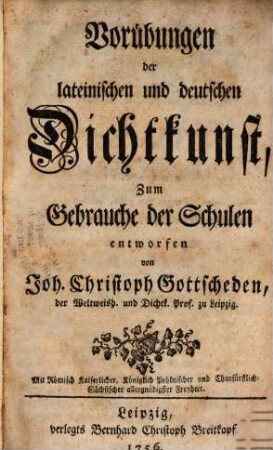 Vorübungen der lateinischen und deutschen Dichtkunst : Zum Gebrauche der Schulen