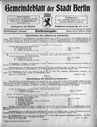 Sonderausgabe, 16. Oktober 1922