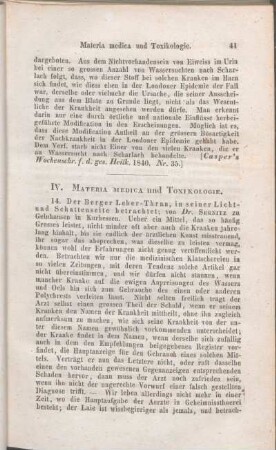 IV. Materia medica und Toxikologie.