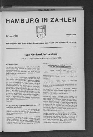 Das Handwerk in Hamburg : Weitere Ergebnisse der Handwerkszählung 1963