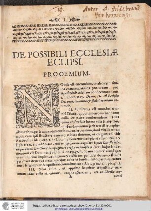 DE POSSIBILI ECCLESIAE ECLIPSI.