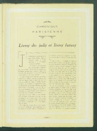 Chronique pairsienne : Livres de jadis et livres futurs