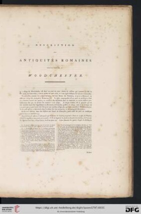 Description des Antiquités Romaines Découvertes à Woodchester