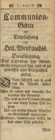 Communion-Gebete vor Empfahung des Heil. Abendmahls