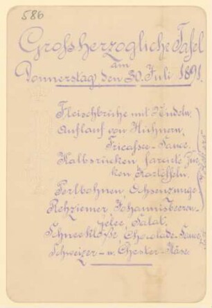 Menükarte : Großherzogliche Tafel