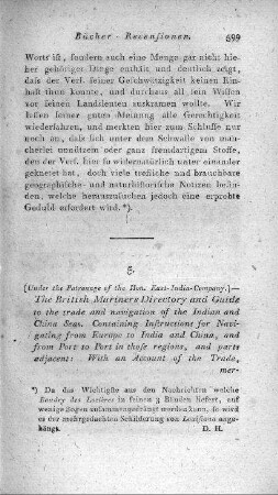 The British Mariner's Directory and Guide to the Trade and Navigation of the Indian and China Seas ... / by H. M. Elmore. - London : Blacks and Parry, 1802