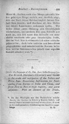 The British Mariner's Directory and Guide to the Trade and Navigation of the Indian and China Seas ... / by H. M. Elmore. - London : Blacks and Parry, 1802